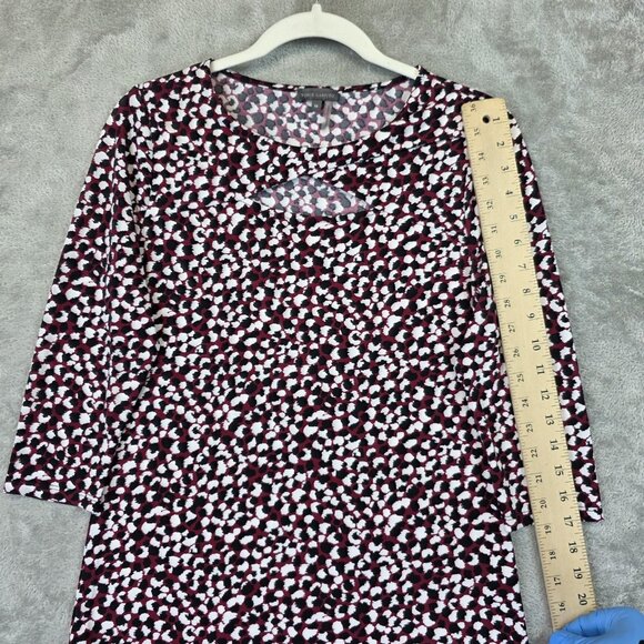 Vince Camuto Shirt Womens Medium Pink Black Animal Print Keyhole 3/4 Sleeve Top - Picture 4 of 9